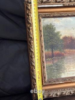 Old painting, oil on canvas, landscape from the 19th to early 20th century, signed