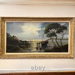 Old painting oil on canvas marine Le Tallec Normandy Coast