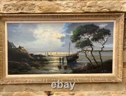 Old painting oil on canvas marine Le Tallec Normandy Coast