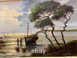 Old painting oil on canvas marine Le Tallec Normandy Coast