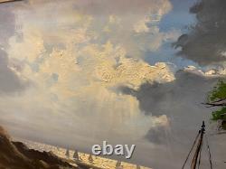 Old painting oil on canvas marine Le Tallec Normandy Coast