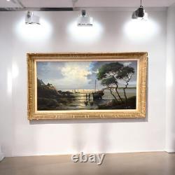Old painting oil on canvas marine Le Tallec Normandy Coast
