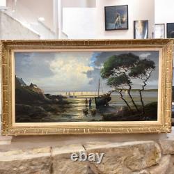 Old painting oil on canvas marine Le Tallec Normandy Coast
