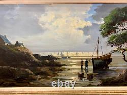 Old painting oil on canvas marine Le Tallec Normandy Coast