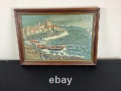 Old painting oil on canvas marine sea shore signature to identify