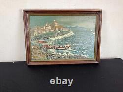 Old painting oil on canvas marine sea shore signature to identify