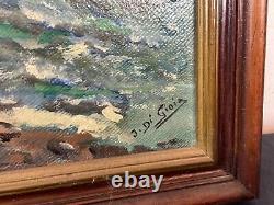 Old painting oil on canvas marine sea shore signature to identify