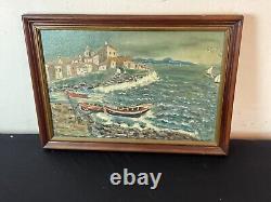 Old painting oil on canvas marine sea shore signature to identify