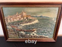 Old painting oil on canvas marine sea shore signature to identify