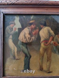 Old painting oil on canvas pétanque player 29x 23.5 cm Bar Deco