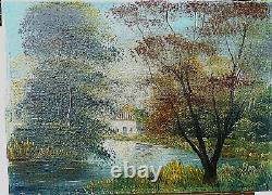Old painting oil on canvas signed / E. MOREL / By the edge of the pond