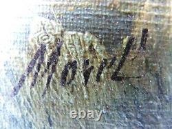 Old painting oil on canvas signed / E. MOREL / By the edge of the pond