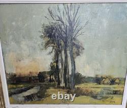 Old painting, oil on canvas signed and framed, Northern landscape, France, 1950