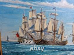 Old painting, oil on canvas, signed, depicting a seascape