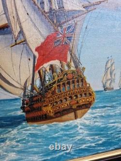 Old painting, oil on canvas, signed, depicting a seascape