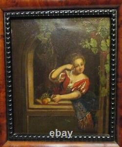 Old painting oil on copper / Portrait of a young girl 19th century Flemish school