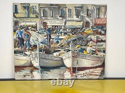 Old painting, oil on isorel Port of Nice signature to be identified dated 64