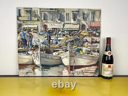 Old painting, oil on isorel Port of Nice signature to be identified dated 64