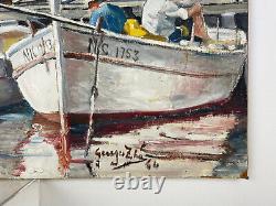 Old painting, oil on isorel Port of Nice signature to be identified dated 64