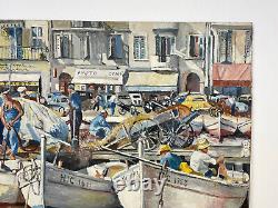 Old painting, oil on isorel Port of Nice signature to be identified dated 64