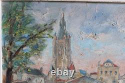 Old painting, oil on isorel, signed, depicting Bruges the Rosary Bridge