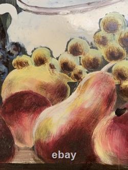 Old painting oil on panel still life with fruits signed golden frame
