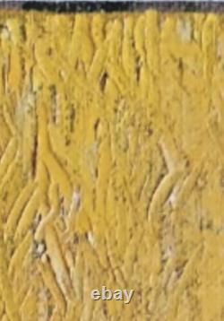 Old painting oil portrait of a young woman sitting, holding a wheat stalk in the fields.