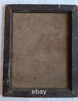 Old painting oil portrait of a young woman sitting, holding a wheat stalk in the fields.