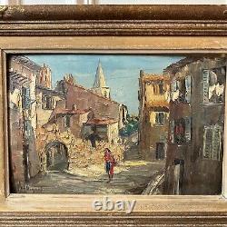 Old painting on panel with a village decoration
