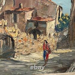 Old painting on panel with a village decoration