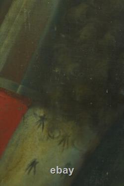 Old painting portrait of a man in a wig and ermine coat Louis XIV 17th century hst