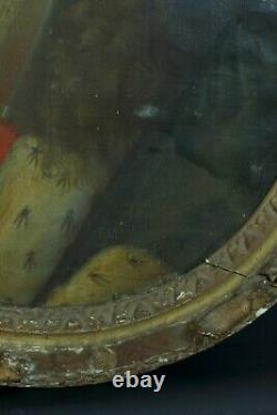 Old painting portrait of a man in a wig and ermine coat Louis XIV 17th century hst