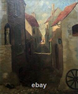 Old painting signed André Trèves, Paved Street, Oil on canvas to be restored, 20th century