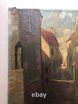 Old painting signed André Trèves, Paved Street, Oil on canvas to be restored, 20th century