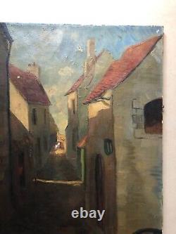 Old painting signed André Trèves, Paved Street, Oil on canvas to be restored, 20th century