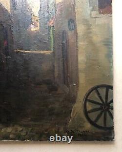 Old painting signed André Trèves, Paved Street, Oil on canvas to be restored, 20th century