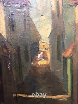 Old painting signed André Trèves, Paved Street, Oil on canvas to be restored, 20th century