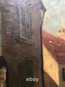 Old painting signed André Trèves, Paved Street, Oil on canvas to be restored, 20th century