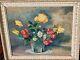 Old Painting Signed. Bouquet Of Flowers. Oil Painting On Isorel Panel.