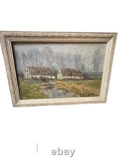 Old painting signed CH. Paris French rural landscape Oil on canvas