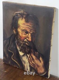 Old painting signed. Character's head. Oil painting on canvas