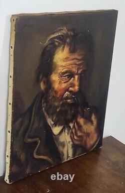 Old painting signed. Character's head. Oil painting on canvas