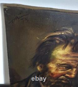 Old painting signed. Character's head. Oil painting on canvas