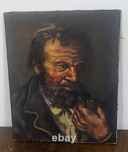 Old painting signed. Character's head. Oil painting on canvas