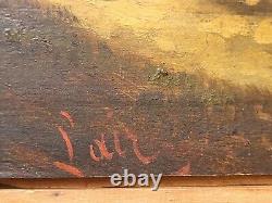 Old painting signed French School Animated Landscape Oil Painting on Panel