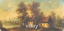 Old painting signed French School Animated Landscape Oil Painting on Panel