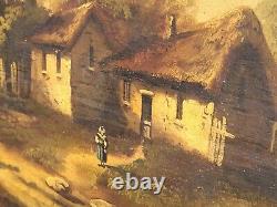 Old painting signed French School Animated Landscape Oil Painting on Panel