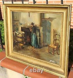 Old painting signed. Genre Scene. Oil painting on canvas.