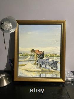 Old painting signed Hardy Oil on canvas Salt worker in the salt marshes