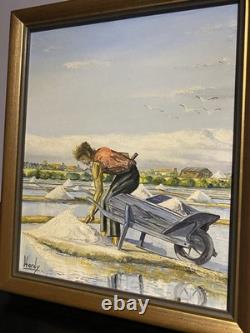 Old painting signed Hardy Oil on canvas Salt worker in the salt marshes
